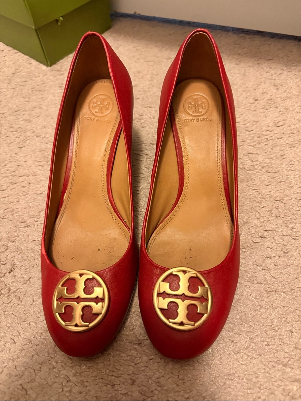 Tory Burch Red Leather Wedge Pumps